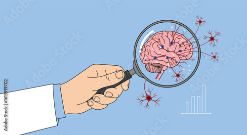 Scientists examine the human brain structure under magnification revealing neural connections and activity