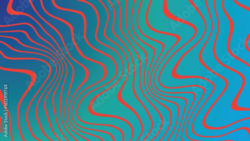 Vintage red and yellow retro wave vector background with dynamic curves, horizontal and vertical abstract layout in colorful 60s 70s mod psychedelic style
