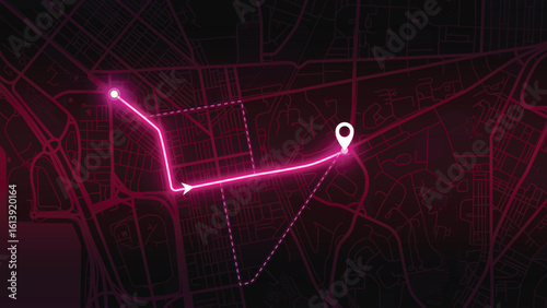 Neon pink city map with glowing route — EPS vector of Vienna, Austria