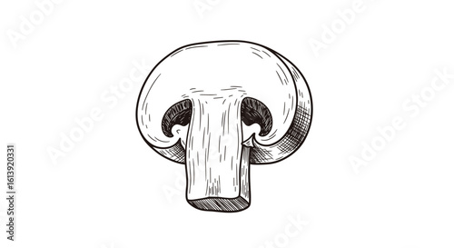 Anatomy of a common mushroom showing cap stem and gills illustration