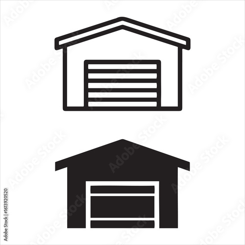 Two styles of garage building symbol outline and solid