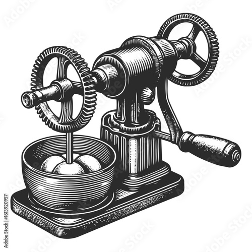 Vintage Hand-Crank Apple Peeler Illustration⁠
