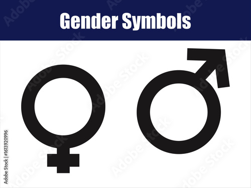 Male and Female Gender Symbols – Black Vector Icons Representing Gender Identity and Biological Sex.