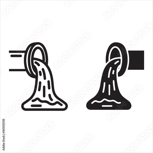 Two styles of liquid flowing from a pipe symbol