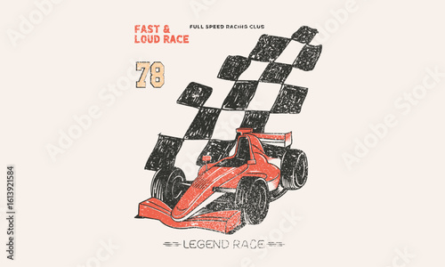 Legend race. Road speed graphic print. Extreme racing. Car print design for t shirt print, poster, sticker, background and other uses.