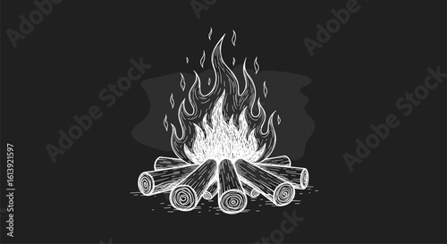 Warmth and light from a blazing campfire on a dark night providing comfort and ambiance
