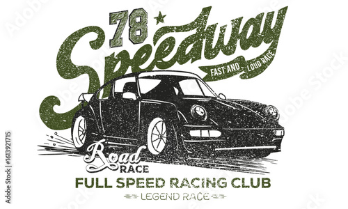 Speedway artwork. Speed community club. Legend race. Road speed graphic print. Car print design for t shirt print, poster, sticker, background and other uses.