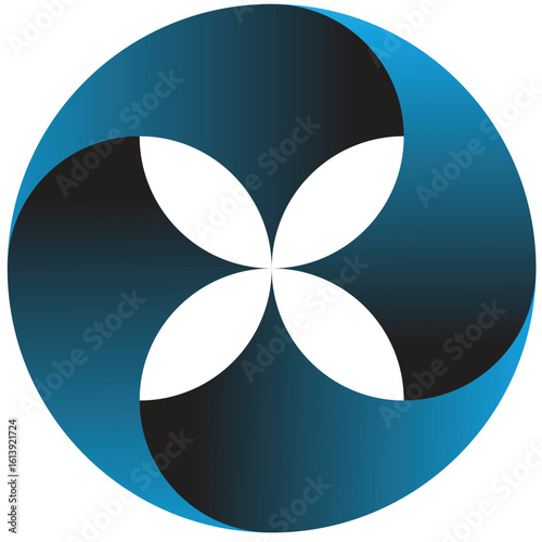 Blue flower icon button vector illustration, a round symbol design element for web and summer decoration