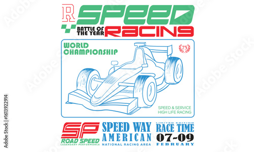Speed racing poster design. Road speed graphic print. Extreme racing. Car print design for t shirt print, poster, sticker, background and other uses.
