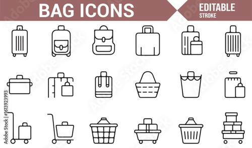 Travel Bag, Luggage, and Backpack Icons for Web and App Design Projects