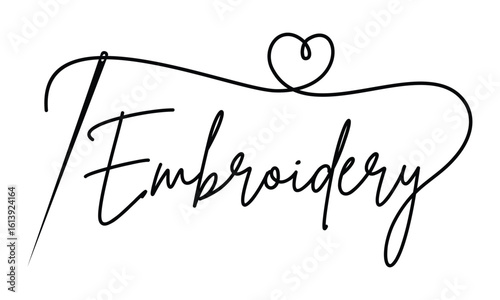 Embroidery with needle. hand made symbol in trendy line style Vector Template Illustration