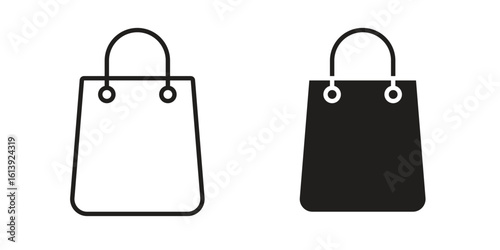 Shopping bag icon flat and stroke style pack on white background. Vector illustrations