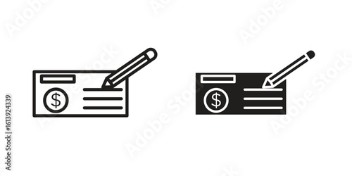 Money check icon flat and stroke style pack on white background. Vector illustrations