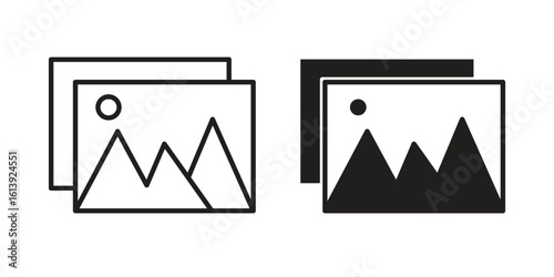 Gallery icon flat and stroke style pack on white background. Vector illustrations