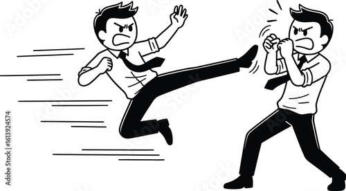 Cartoon business fight illustration vector design for competition and aggression concept vector