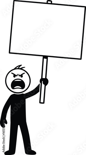 Angry protester stick figure holding sign vector illustration for social justice theme vector