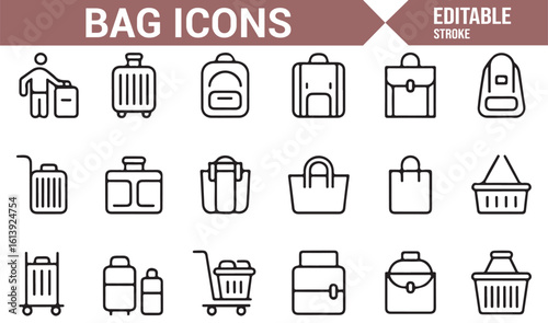 Bag and Luggage Icon Set for Travel, Retail, and E-Commerce Designs