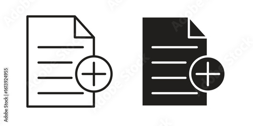 Add document icon flat and stroke style pack on white background. Vector illustrations