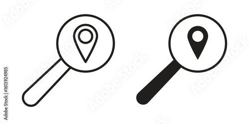 Search Location icon flat and stroke style pack on white background. Vector illustrations