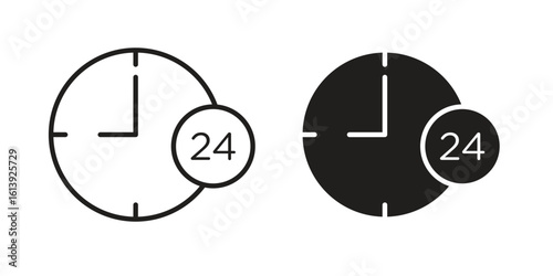 Time twenty four icon flat and stroke style pack on white background. Vector illustrations