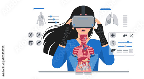 Innovative doctor using virtual reality to examine human anatomy for medical research