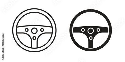 Steering wheel icon flat and stroke style pack on white background. Vector illustrations