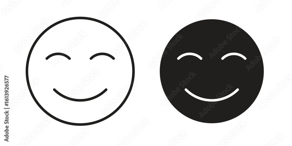 Fototapeta premium Smile icon flat and stroke style pack on white background. Vector illustrations