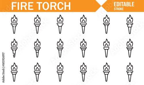Fire Torch Icons for Camp, Safety, and Lighting Design Themes