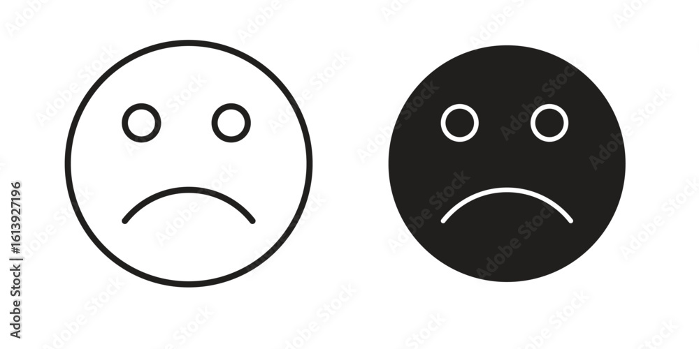 Fototapeta premium Sad icon flat and stroke style pack on white background. Vector illustrations