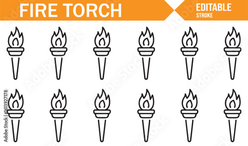 Minimalist Fire Torch Icons for Outdoor, Safety, and Lighting Designs