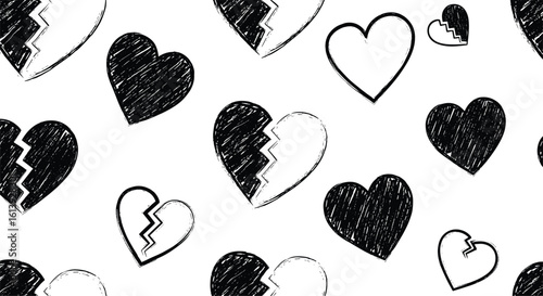 A charming collection of broken and whimsical hand-drawn hearts for all your romantic needs