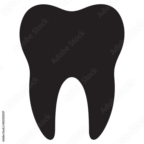 Single molar tooth silhouette with smooth rounded edges and shine