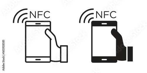NFC communication icon flat and stroke style pack on white background. Vector illustrations