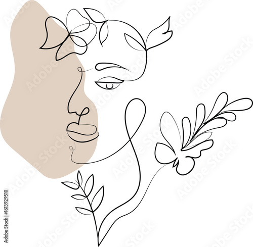 Abstract illustration of a woman's profile with flowing hair and a delicate flower, symbolizing beauty and maternal love