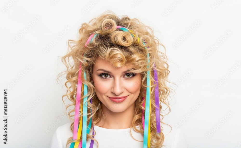 Naklejka premium Ein verspieltes Porträt einer Frau mit blonden, voluminösen Locken