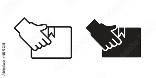 Hand holding box icon flat and stroke style pack on white background. Vector illustrations