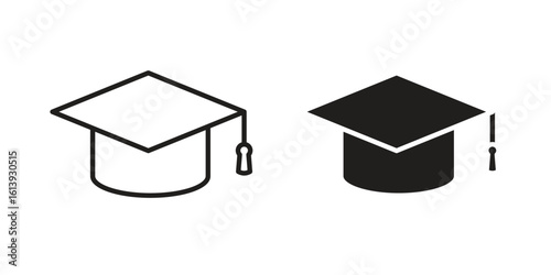 Graduation cap icon flat and stroke style pack on white background. Vector illustrations