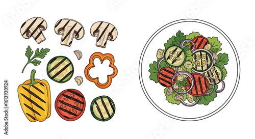 Delicious grilled vegetables salad recipe with healthy ingredients and flavorful spices for a nutritious meal