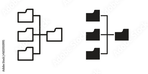 Folder tree icon flat and stroke style pack on white background. Vector illustrations