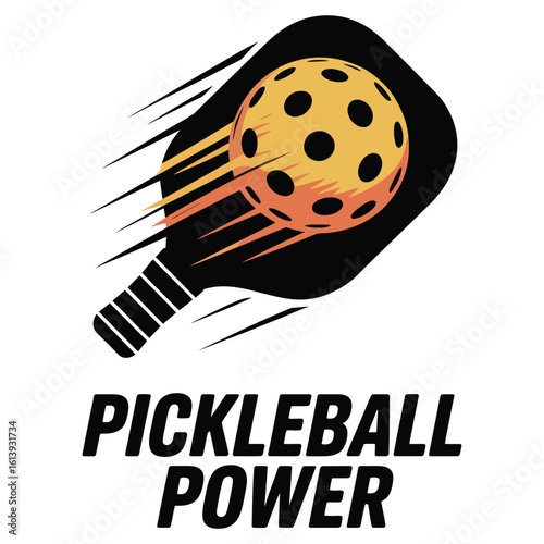 Silhouette pickleball ball icon with flames and speed trails motion effect symbol vector design isolated black and white