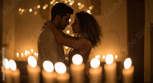 Romantic Couple Embracing Amidst Candlelight, Creating Warmth and Intimacy.