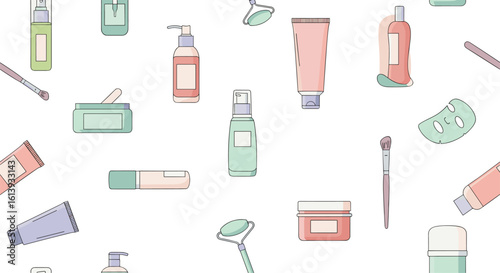 A colorful assortment of essential skincare products and beauty treatments for a pampering routine