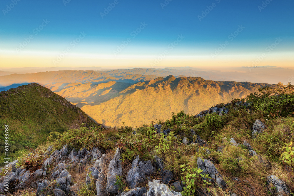 Fototapeta premium View Great mountains national park scenic Landscape seen from Doi Luang Chiang Dao, High mountain in Chiang Mai Province, Thailand.