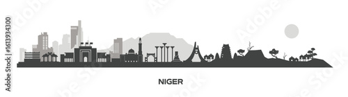 Niger building landscape design, tourist attraction icons and Niger country icons, beautiful afican country skyline