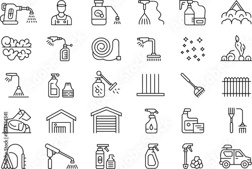 Cleaning and pressure washing services icon set outline