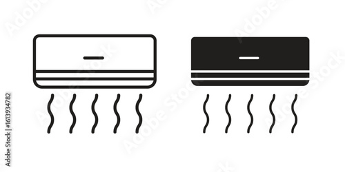Air conditioner icon flat and stroke style pack on white background. Vector illustrations