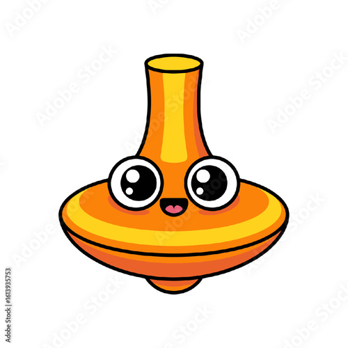 Cute cartoon spinning top toy with big eyes isolated on white background