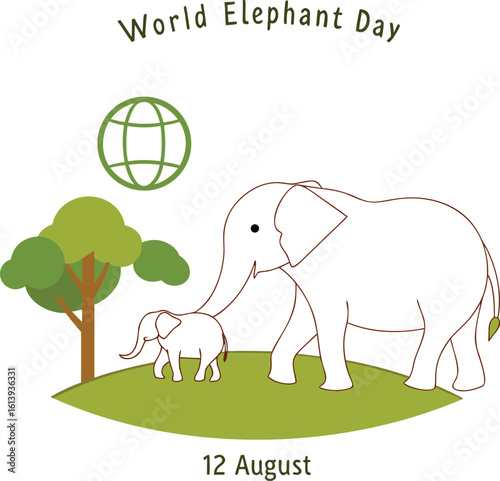 Minimalist Low Polygon Mother and Baby Elephant Circle Poster for World Elephant Day