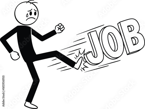 Job loss concept illustration of stick figure kicking job work unemployment career change vector