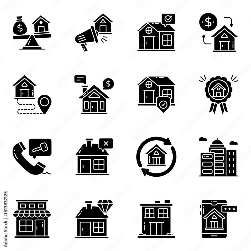 Fototapeta premium Set of Homes Solid Icons